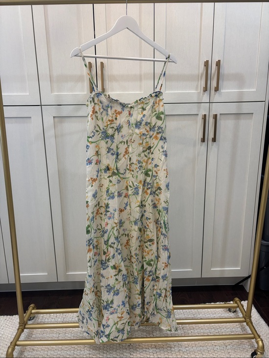 Astr Dresses & Skirts - Astr Floral Slip Maxi Dress in Cream with Blue & Green Print
